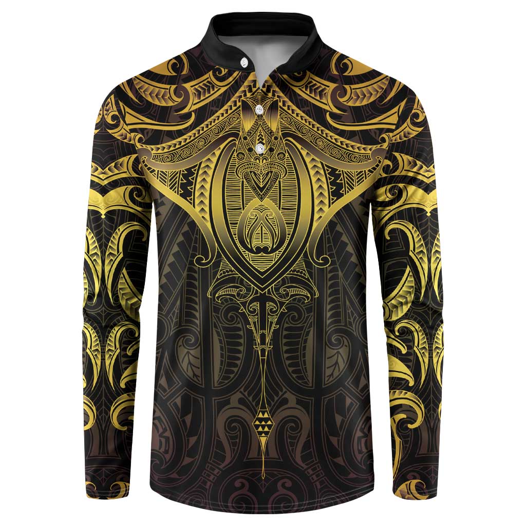 New Zealand Aotearoa Button Sweatshirt Maori Manta Ray Moko Gold LT05 Gold - Polynesian Pride