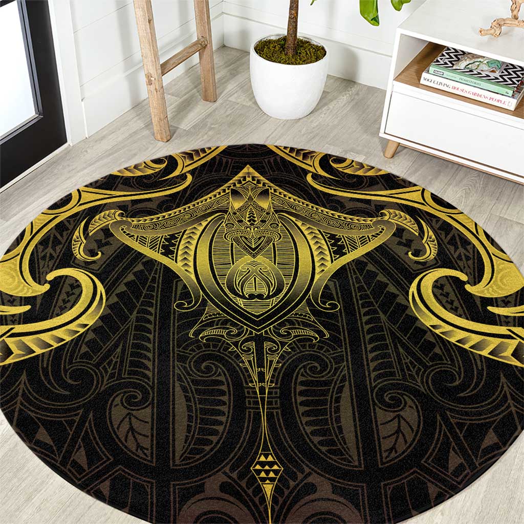 New Zealand Aotearoa Round Carpet Maori Manta Ray Moko Gold LT05 Gold - Polynesian Pride