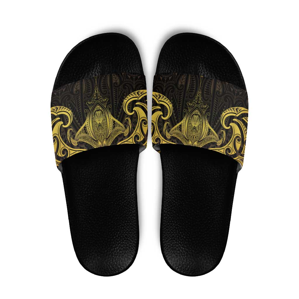 New Zealand Aotearoa Slide Sandals Maori Manta Ray Moko Gold LT05 Gold - Polynesian Pride