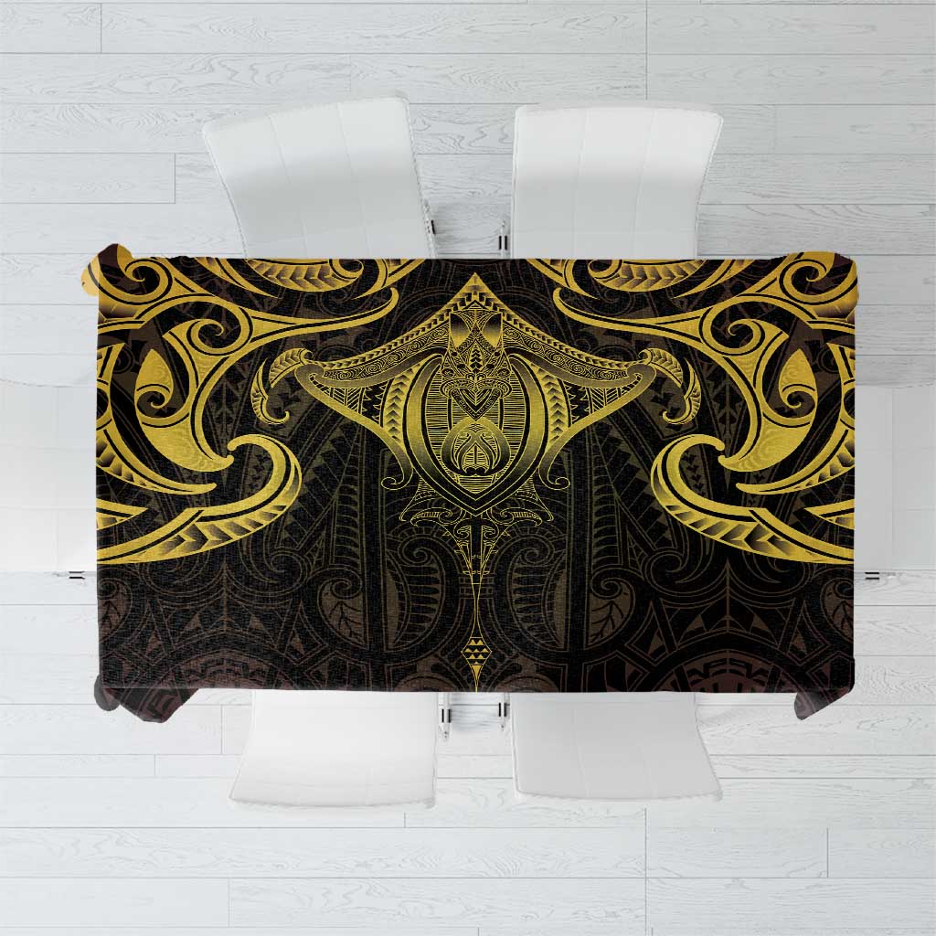 New Zealand Aotearoa Tablecloth Maori Manta Ray Moko Gold LT05 Gold - Polynesian Pride