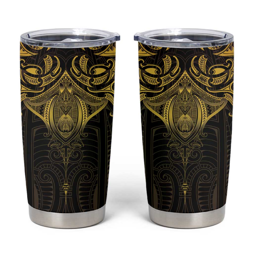 New Zealand Aotearoa Tumbler Cup Maori Manta Ray Moko Gold LT05 Gold - Polynesian Pride