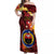 Papua New Guinea Gulf Province Off Shoulder Maxi Dress Mix Coat Of Arms Polynesian Pattern LT05 Women Red - Polynesian Pride