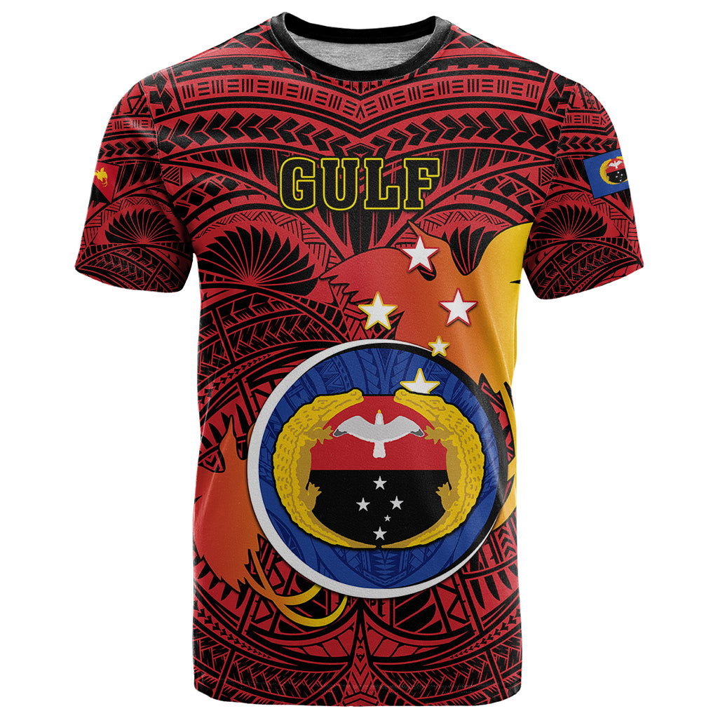 Personalized Papua New Guinea Gulf Province T Shirt Mix Coat Of Arms Polynesian Pattern LT05 Red - Polynesian Pride