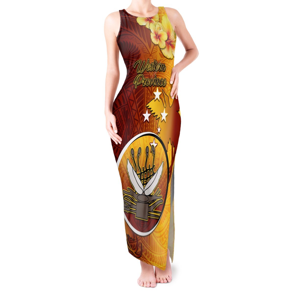 Personalized Papua New Guinea Western Province Tank Maxi Dress Mix Coat Of Arms Polynesian Pattern LT05 Women Red - Polynesian Pride