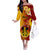 Papua New Guinea Madang Province Off The Shoulder Long Sleeve Dress Mix Coat Of Arms Polynesian Pattern LT05 Women Yellow - Polynesian Pride