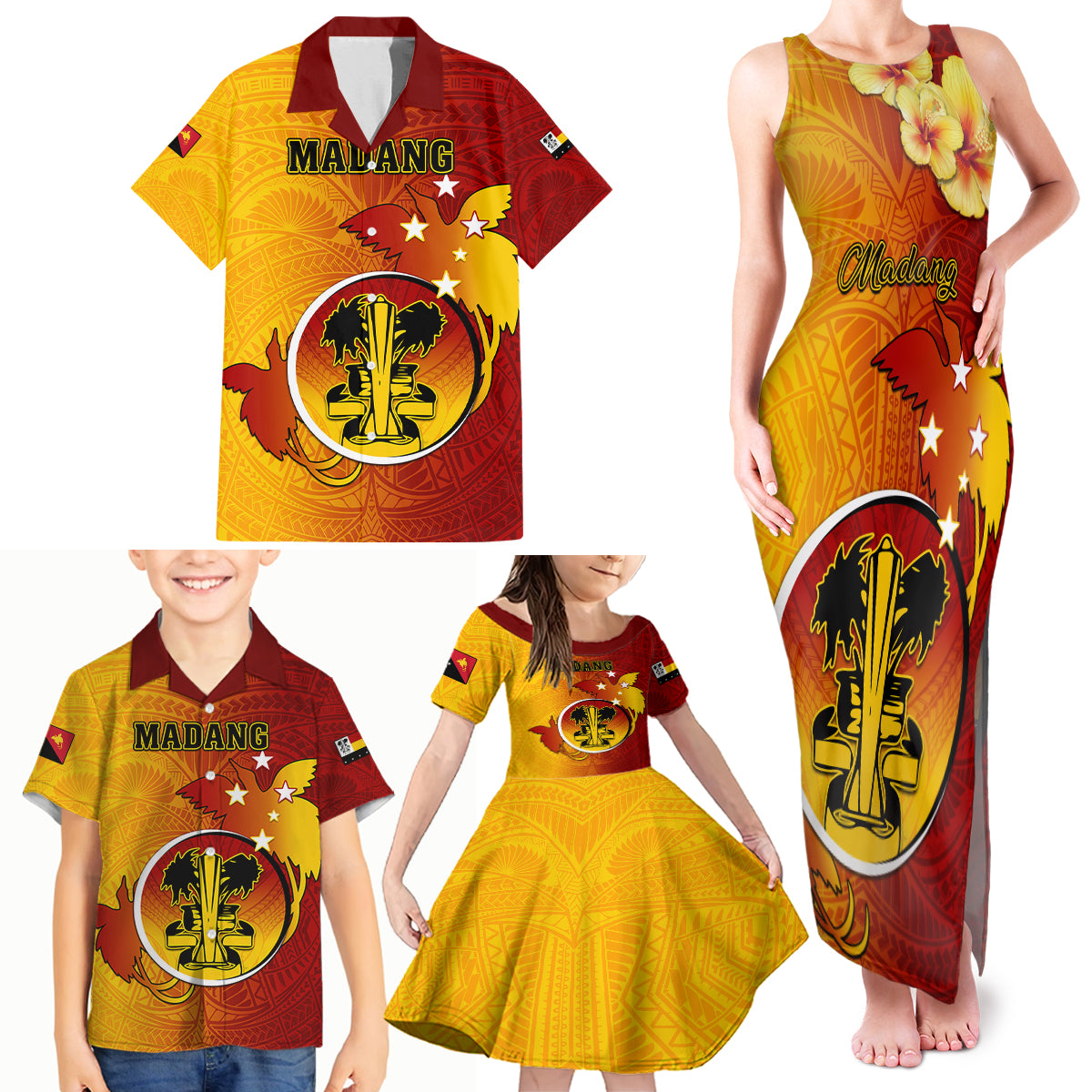 Personalized Papua New Guinea Madang Province Family Matching Tank Maxi Dress and Hawaiian Shirt Mix Coat Of Arms Polynesian Pattern LT05 - Polynesian Pride