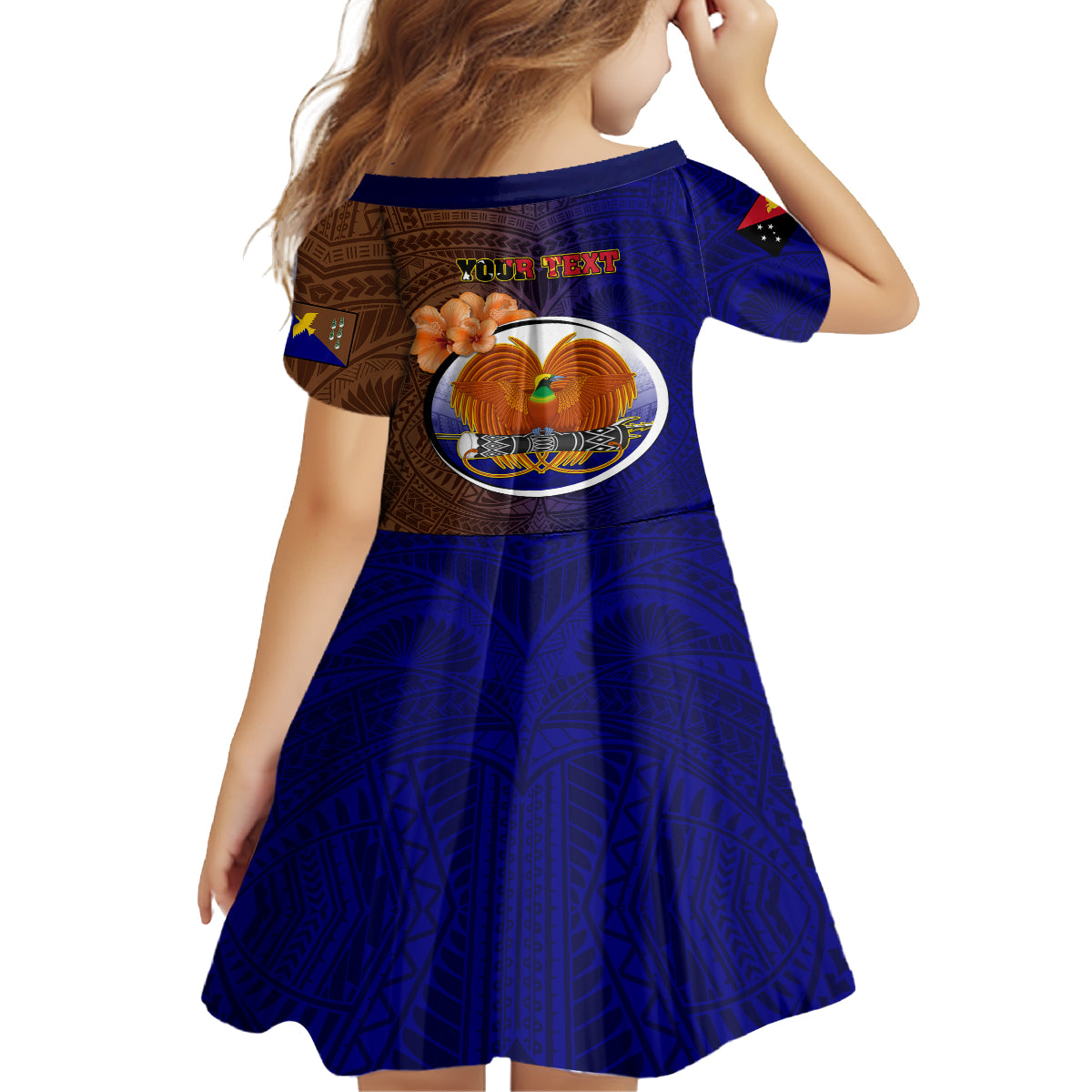 Personalized Papua New Guinea Manus Province Kid Short Sleeve Dress Mix Coat Of Arms Polynesian Pattern LT05 - Polynesian Pride