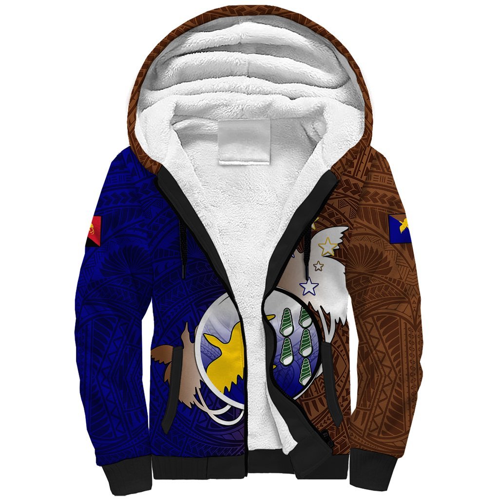 Personalized Papua New Guinea Manus Province Sherpa Hoodie Mix Coat Of Arms Polynesian Pattern LT05 Unisex Brown - Polynesian Pride