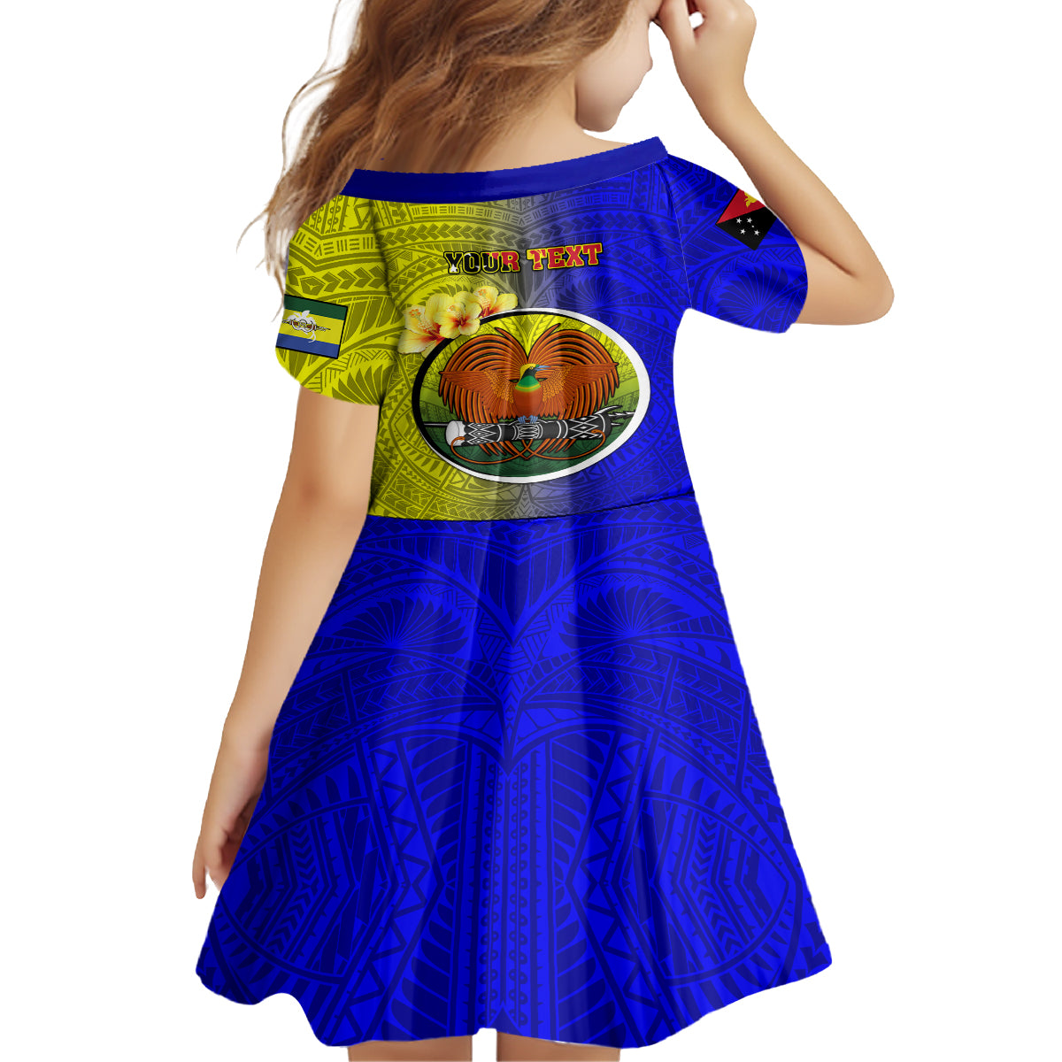 Personalized Papua New Guinea Morobe Province Kid Short Sleeve Dress Mix Coat Of Arms Polynesian Pattern LT05 - Polynesian Pride