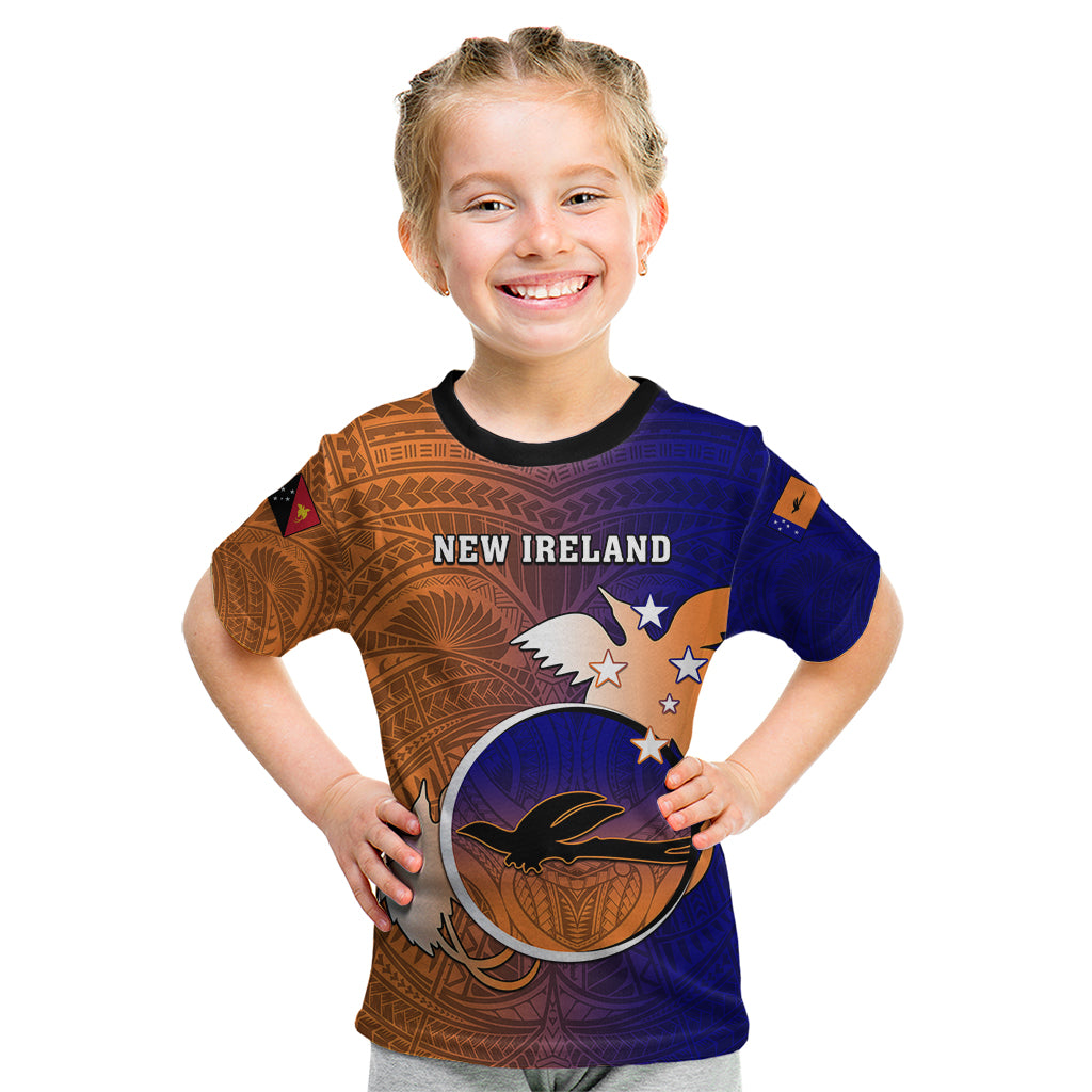 Personalized Papua New Guinea New Ireland Province Kid T Shirt Mix Coat Of Arms Polynesian Pattern LT05 Blue - Polynesian Pride