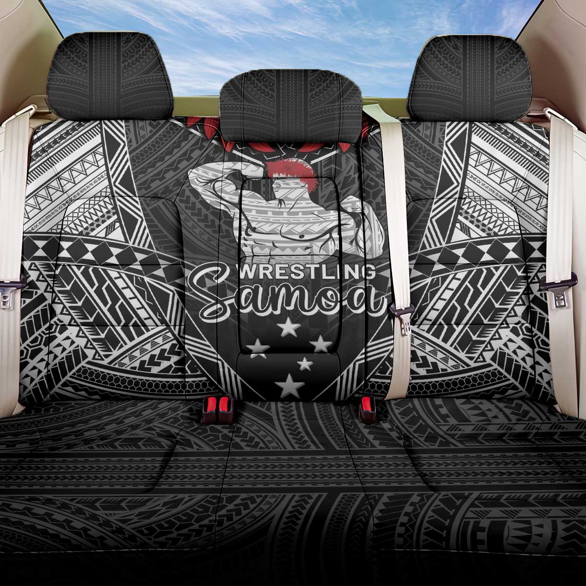 Samoa Wrestling Back Car Seat Cover Samoan Wrestler Ulafala Style LT05 One Size Black - Polynesian Pride