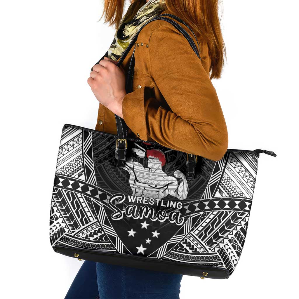 Samoa Wrestling Leather Tote Bag Samoan Wrestler Ulafala Style LT05 Black - Polynesian Pride