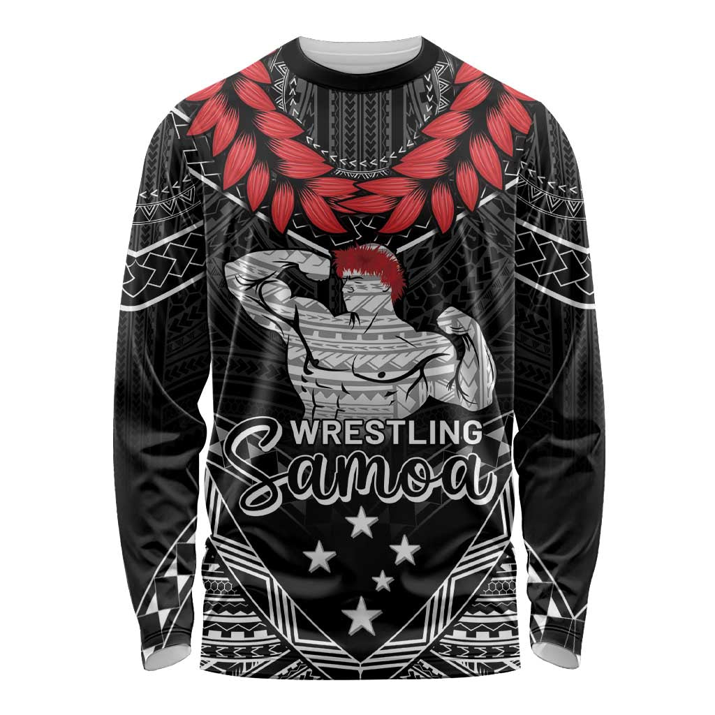 Custom Samoa Wrestling Long Sleeve Shirt Samoan Wrestler Ulafala Style LT05 Unisex Black - Polynesian Pride