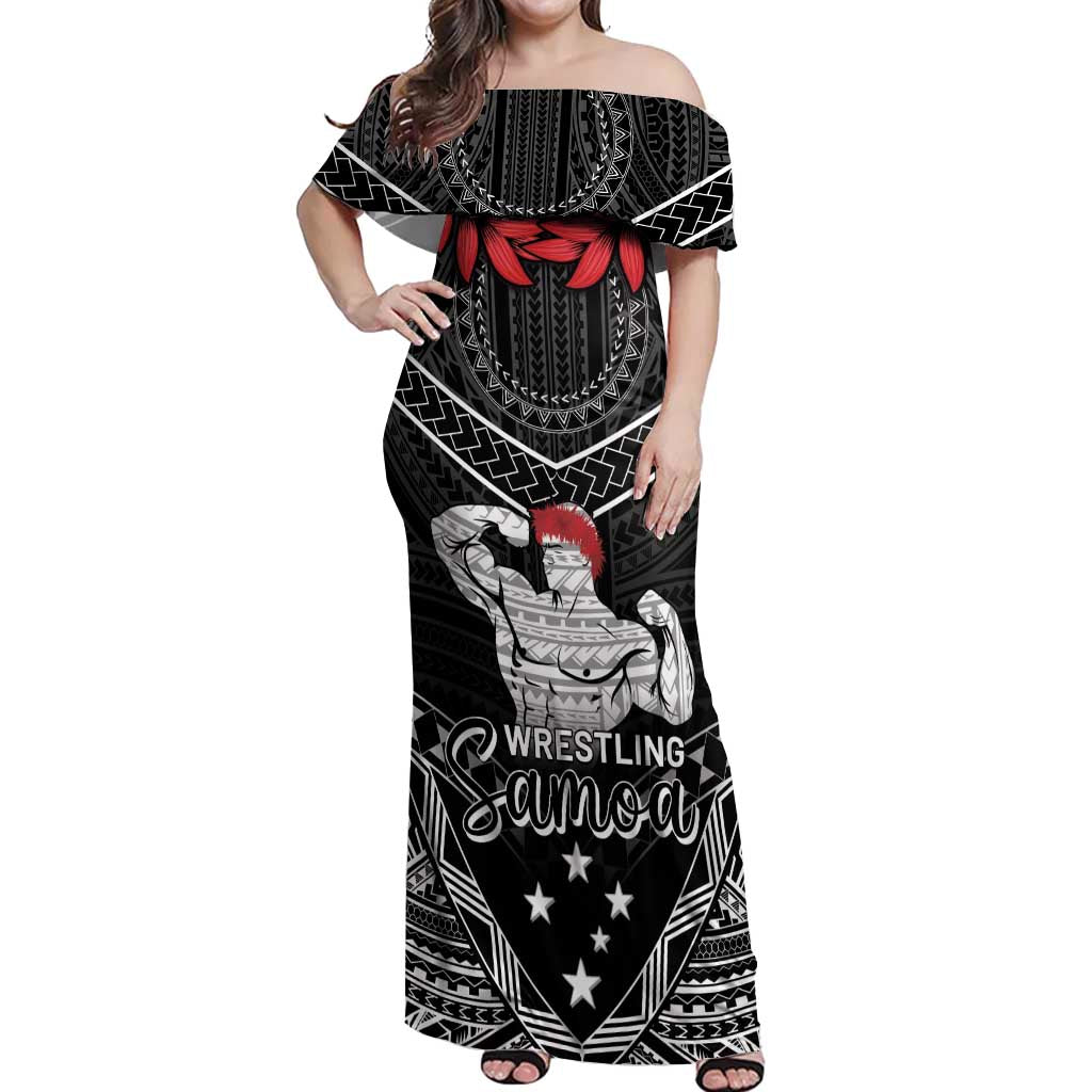 Custom Samoa Wrestling Off Shoulder Maxi Dress Samoan Wrestler Ulafala Style LT05 Women Black - Polynesian Pride