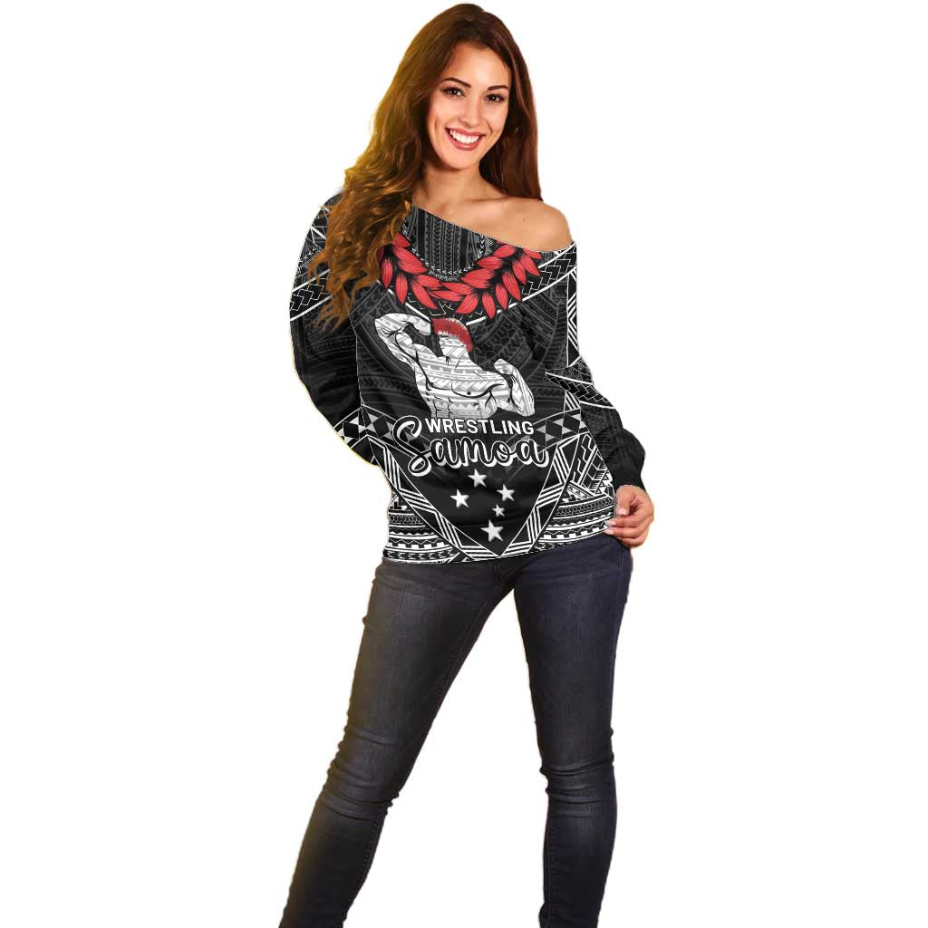 Custom Samoa Wrestling Off Shoulder Sweater Samoan Wrestler Ulafala Style LT05 - Polynesian Pride