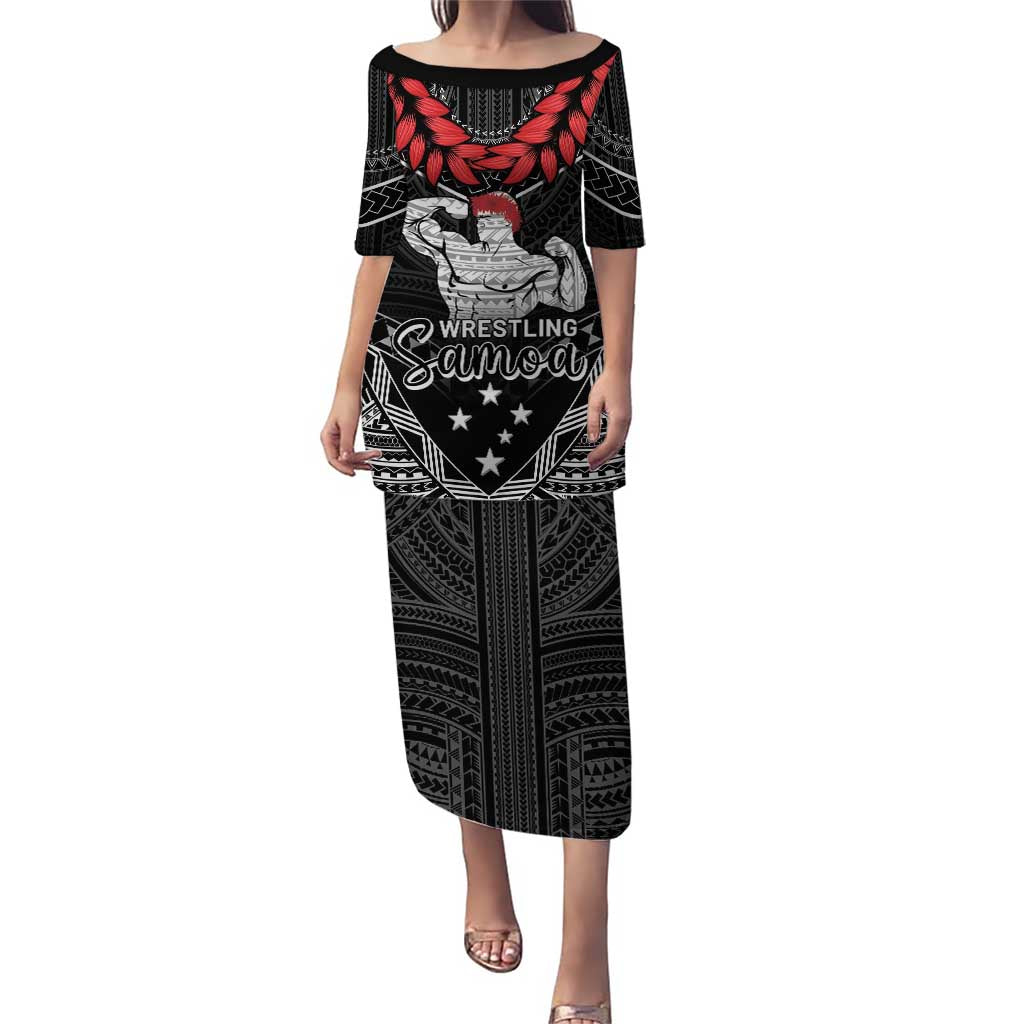 Custom Samoa Wrestling Puletasi Samoan Wrestler Ulafala Style LT05 Long Dress Black - Polynesian Pride