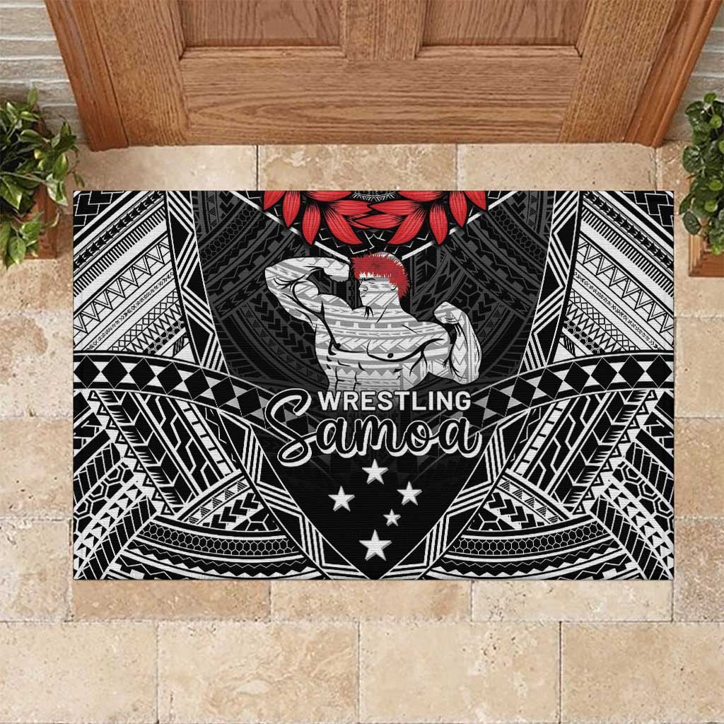 Samoa Wrestling Rubber Doormat Samoan Wrestler Ulafala Style LT05 Black - Polynesian Pride