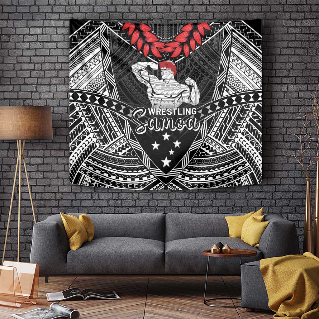 Samoa Wrestling Tapestry Samoan Wrestler Ulafala Style LT05 Black - Polynesian Pride