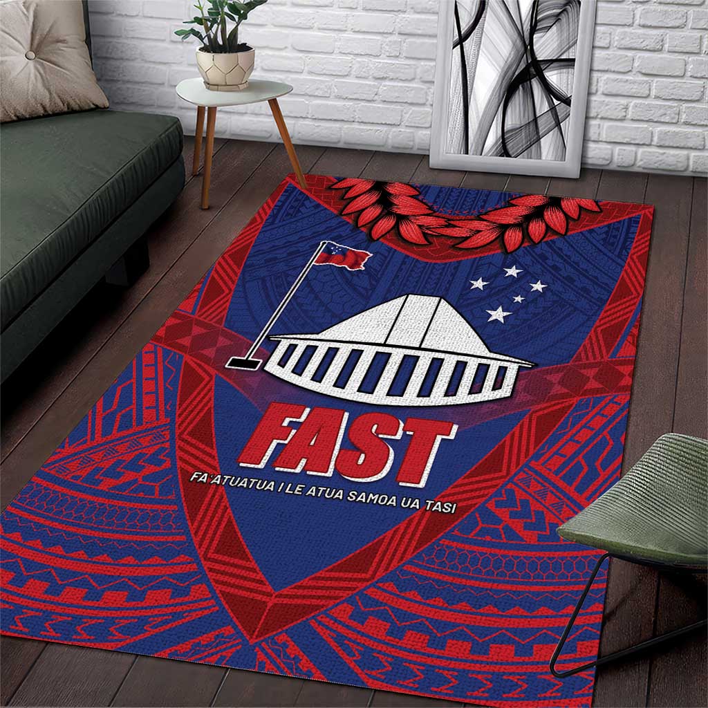FAST Party Samoa Area Rug Samoan Coat Of Arms Ulafala Style LT05 Blue - Polynesian Pride