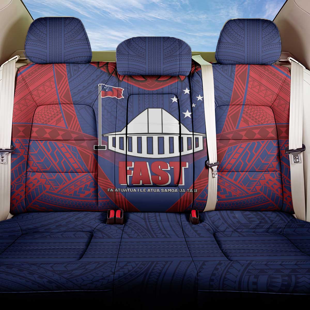 FAST Party Samoa Back Car Seat Cover Samoan Coat Of Arms Ulafala Style LT05 One Size Blue - Polynesian Pride