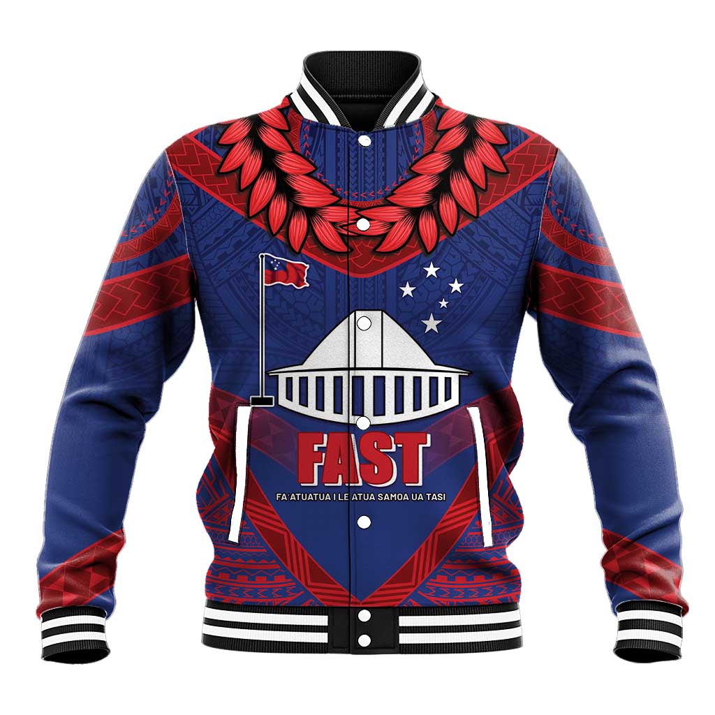 Personalised FAST Party Samoa Baseball Jacket Samoan Coat Of Arms Ulafala Style LT05 Unisex Blue - Polynesian Pride