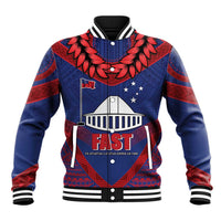 Personalised FAST Party Samoa Baseball Jacket Samoan Coat Of Arms Ulafala Style LT05 Unisex Blue - Polynesian Pride