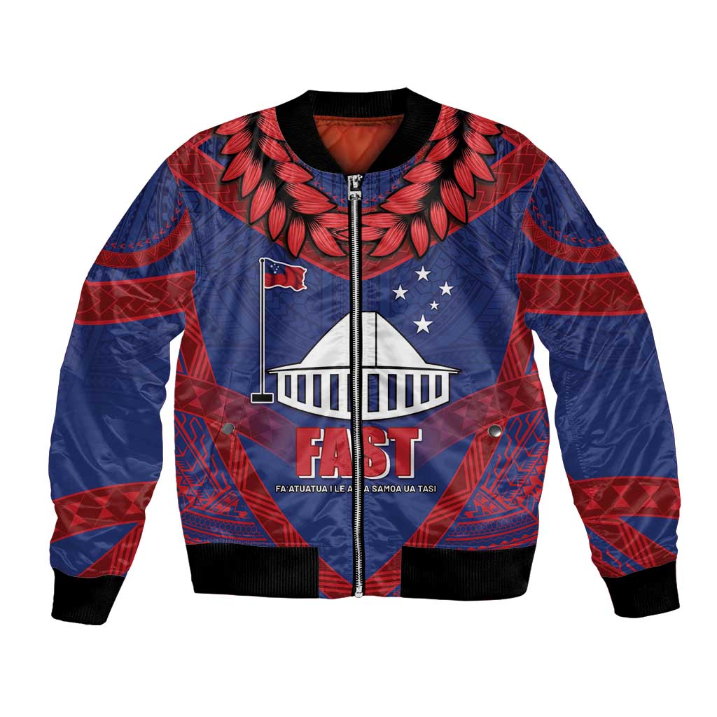 Personalised FAST Party Samoa Bomber Jacket Samoan Coat Of Arms Ulafala Style LT05 Unisex Blue - Polynesian Pride