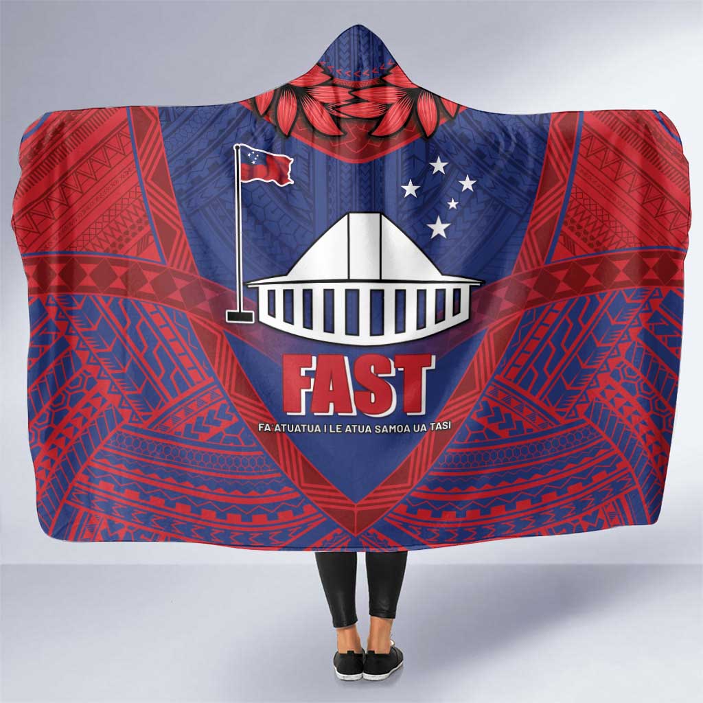 FAST Party Samoa Hooded Blanket Samoan Coat Of Arms Ulafala Style LT05 One Size Blue - Polynesian Pride