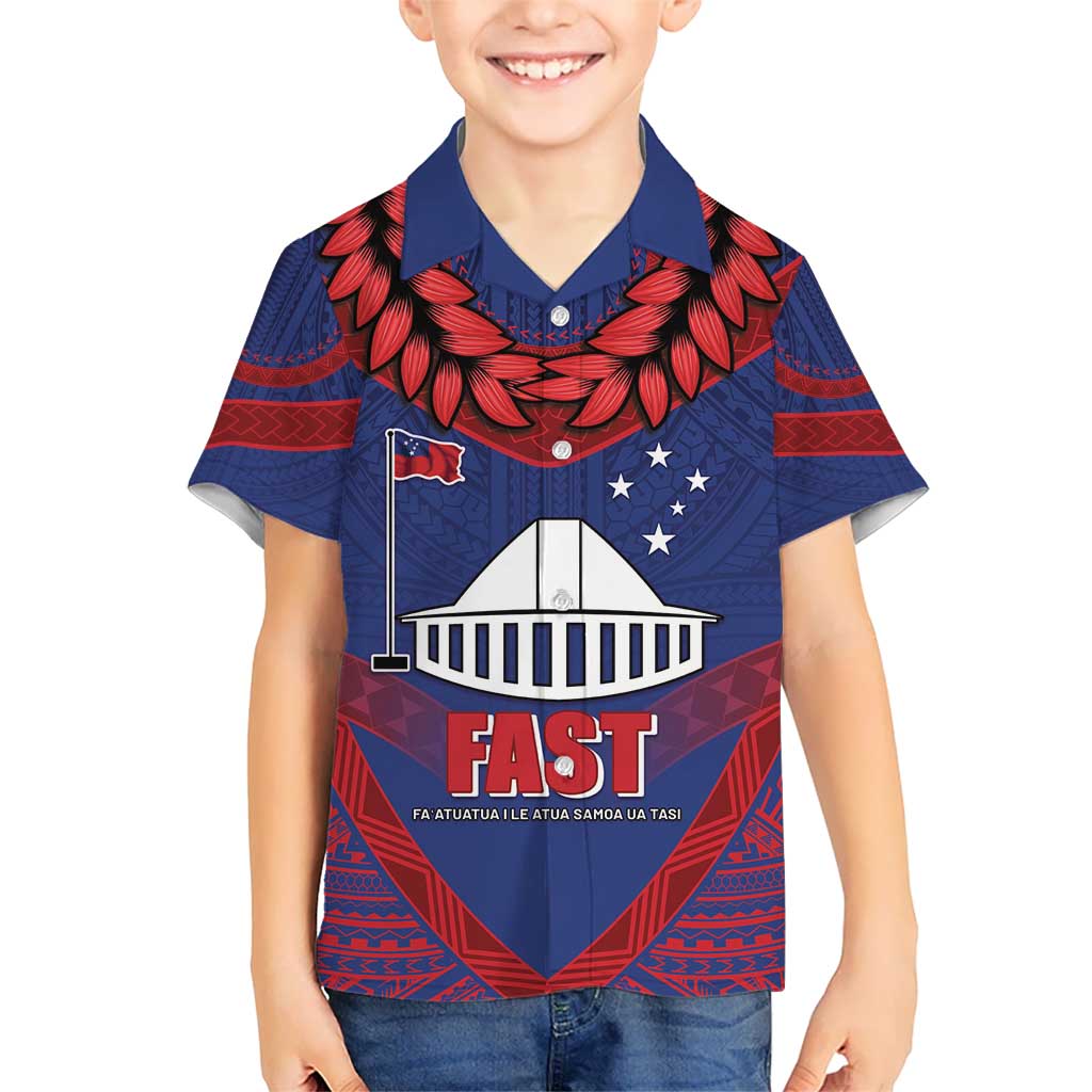 Personalised FAST Party Samoa Kid Hawaiian Shirt Samoan Coat Of Arms Ulafala Style LT05 Kid Blue - Polynesian Pride