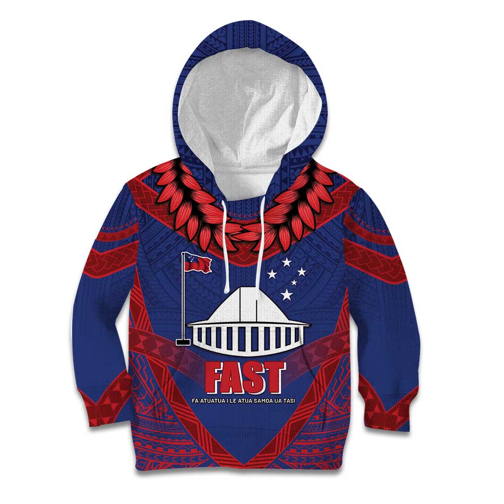 Personalised FAST Party Samoa Kid Hoodie Samoan Coat Of Arms Ulafala Style LT05 Hoodie Blue - Polynesian Pride