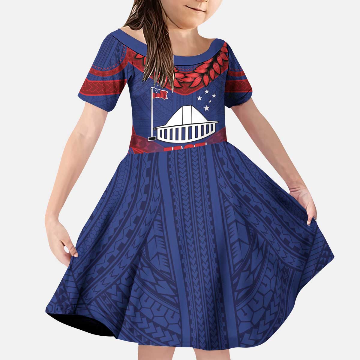 Personalised FAST Party Samoa Kid Short Sleeve Dress Samoan Coat Of Arms Ulafala Style LT05 KID Blue - Polynesian Pride