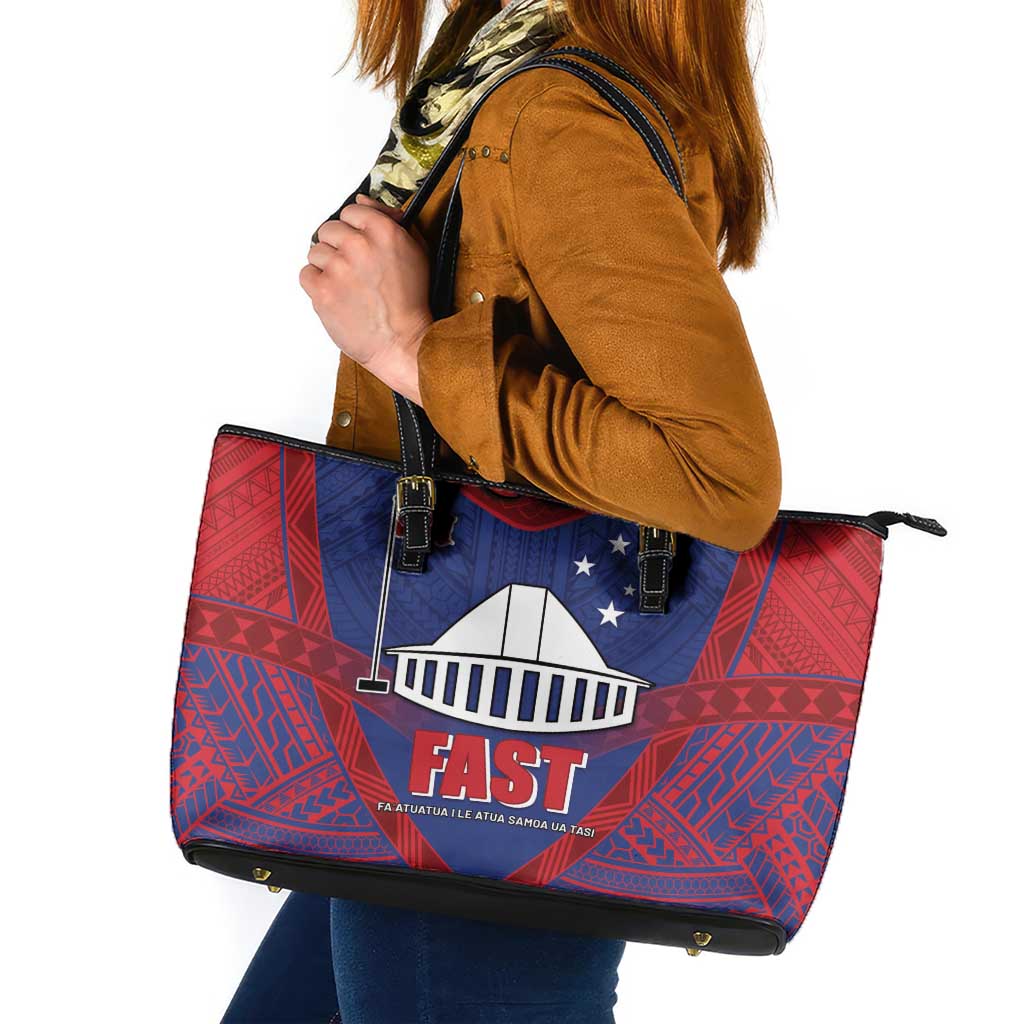 FAST Party Samoa Leather Tote Bag Samoan Coat Of Arms Ulafala Style LT05 Blue - Polynesian Pride