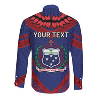 Personalised FAST Party Samoa Long Sleeve Button Shirt Samoan Coat Of Arms Ulafala Style LT05 - Polynesian Pride