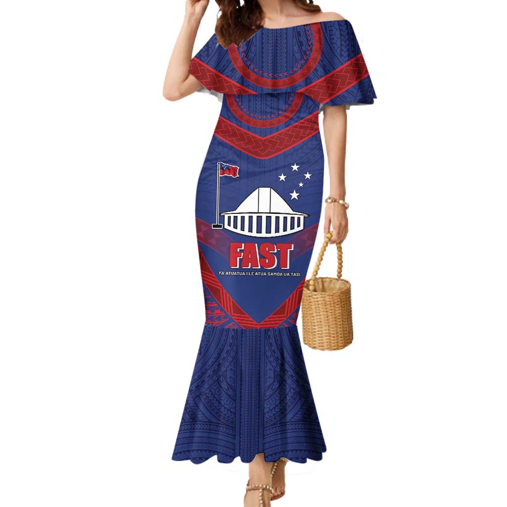 Personalised FAST Party Samoa Mermaid Dress Samoan Coat Of Arms Ulafala Style LT05 Women Blue - Polynesian Pride