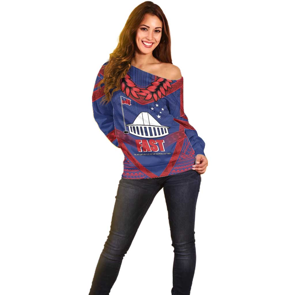 Personalised FAST Party Samoa Off Shoulder Sweater Samoan Coat Of Arms Ulafala Style LT05 - Polynesian Pride
