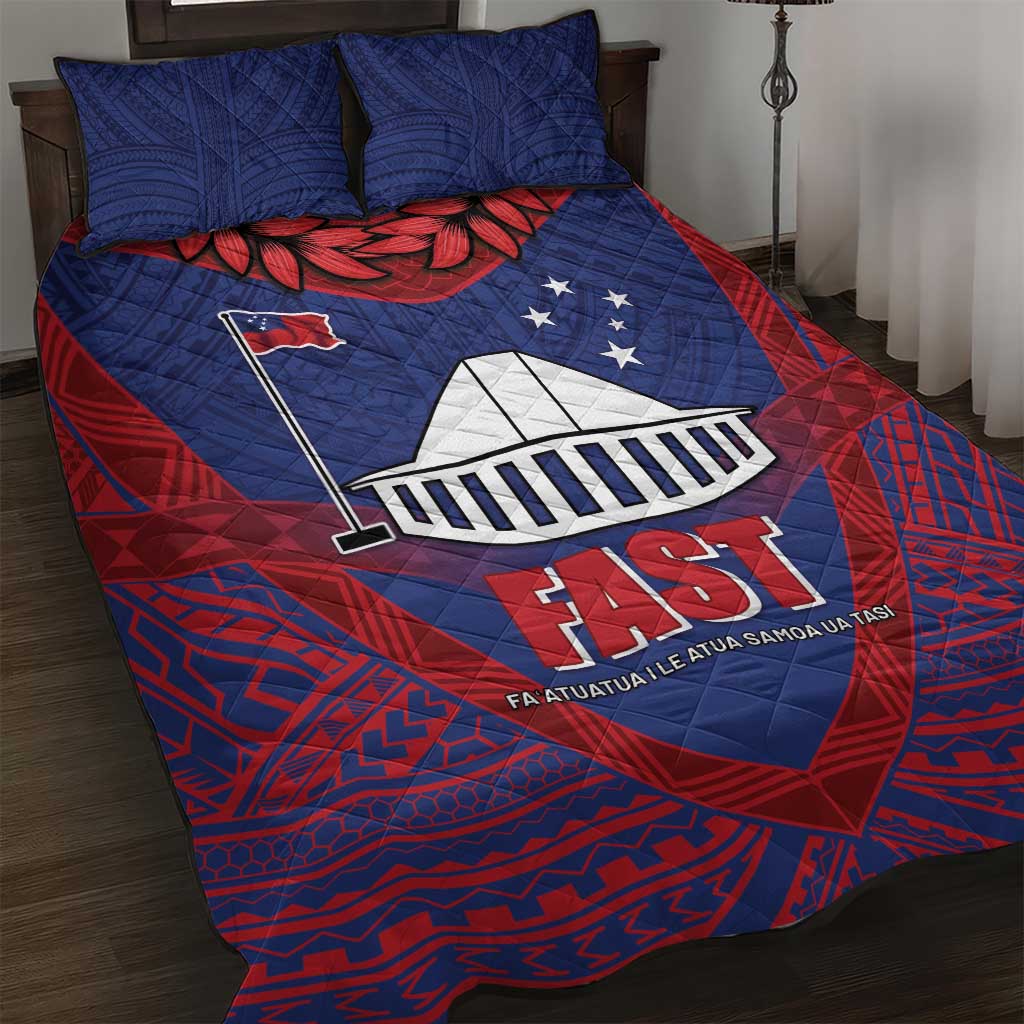FAST Party Samoa Quilt Bed Set Samoan Coat Of Arms Ulafala Style LT05 Blue - Polynesian Pride