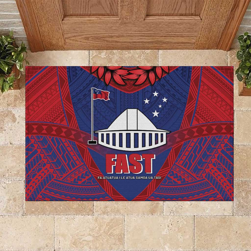 FAST Party Samoa Rubber Doormat Samoan Coat Of Arms Ulafala Style LT05 Blue - Polynesian Pride