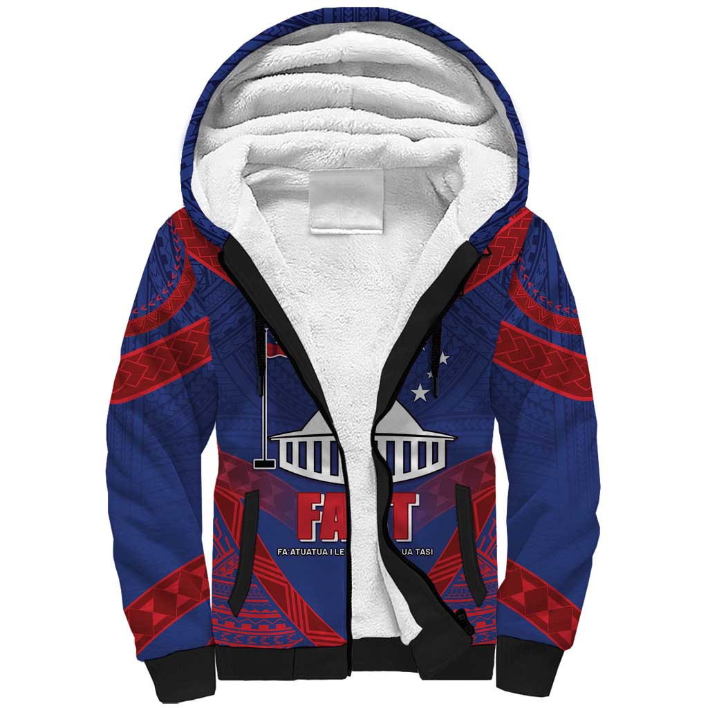 Personalised FAST Party Samoa Sherpa Hoodie Samoan Coat Of Arms Ulafala Style LT05 Unisex Blue - Polynesian Pride
