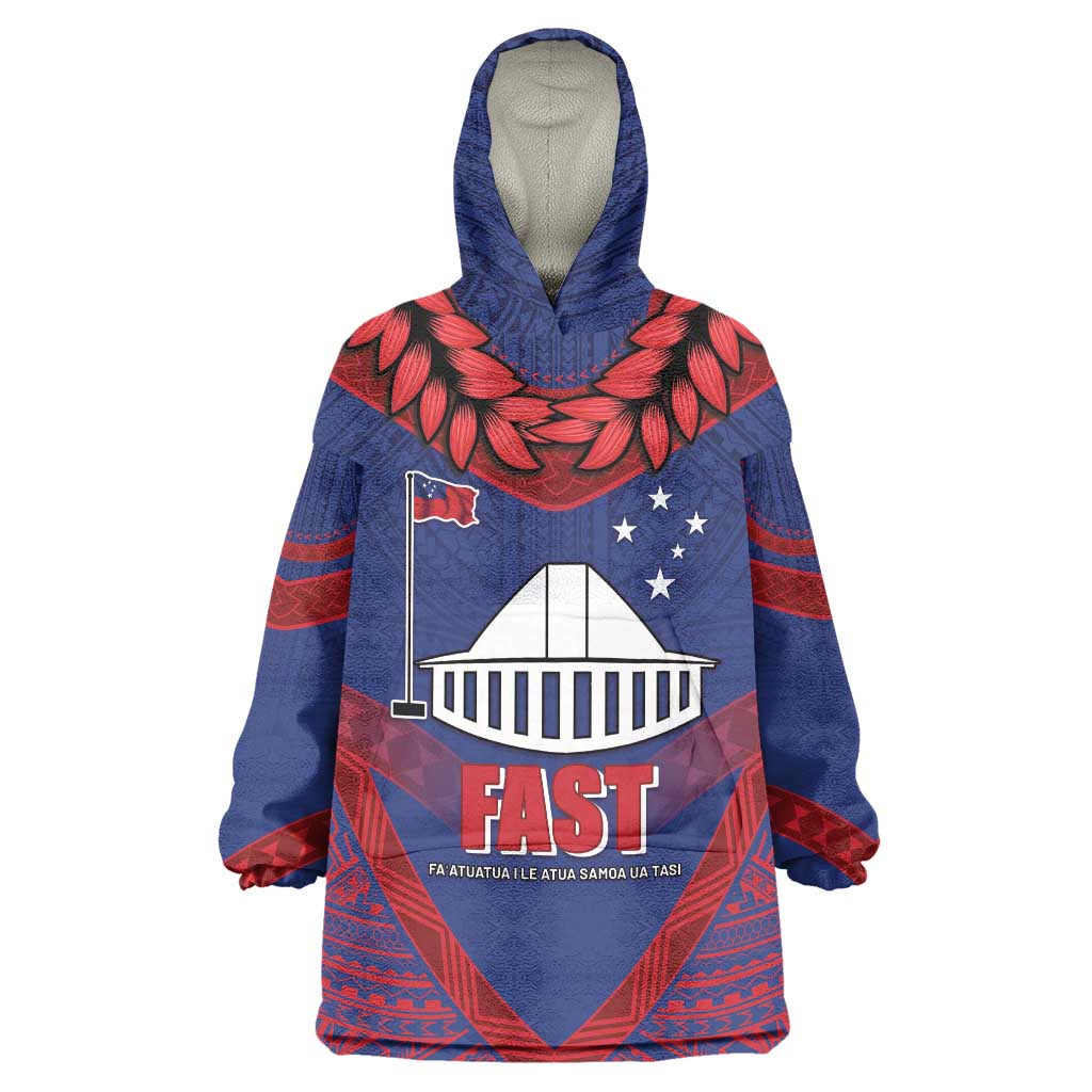 Personalised FAST Party Samoa Wearable Blanket Hoodie Samoan Coat Of Arms Ulafala Style LT05 One Size Blue - Polynesian Pride
