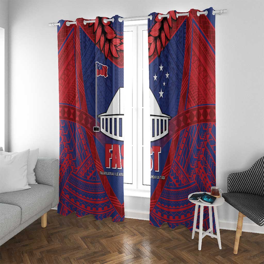 FAST Party Samoa Window Curtain Samoan Coat Of Arms Ulafala Style LT05 With Grommets Blue - Polynesian Pride