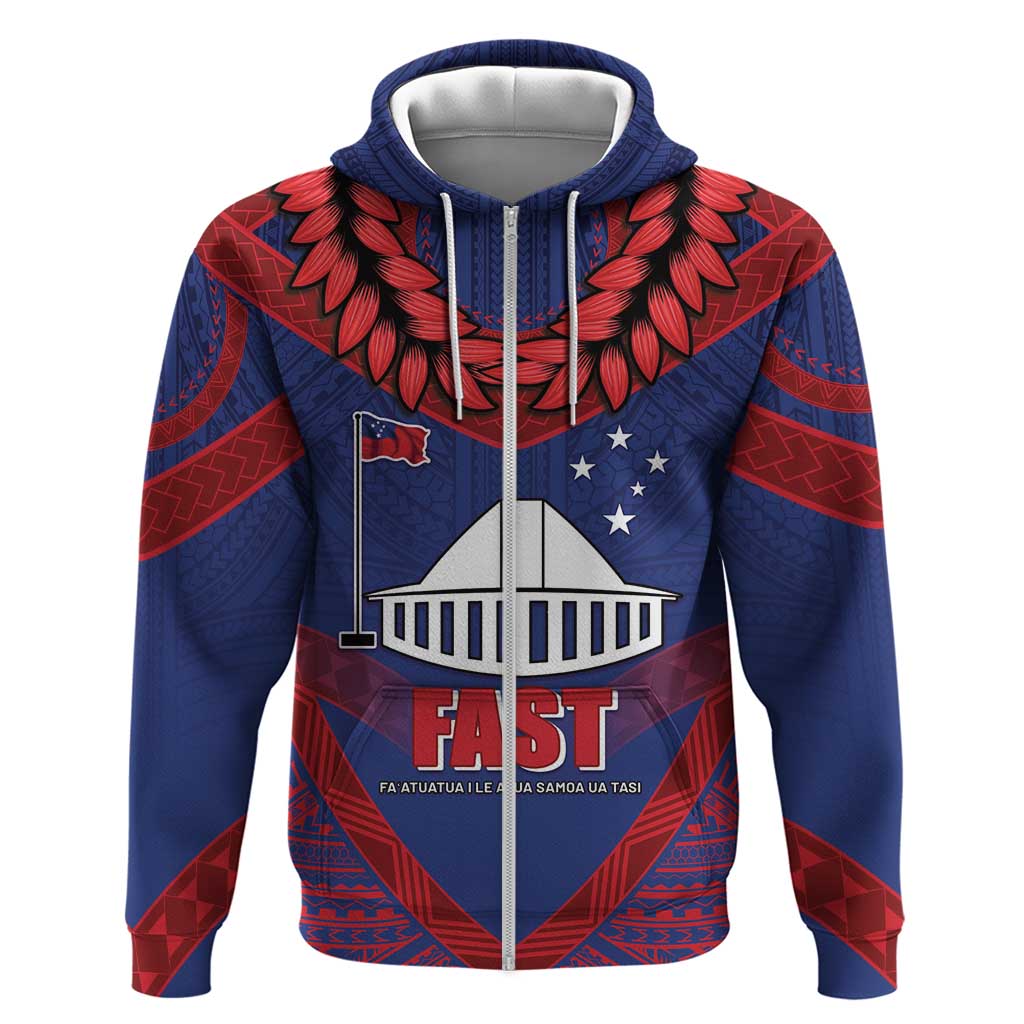 Personalised FAST Party Samoa Zip Hoodie Samoan Coat Of Arms Ulafala Style LT05 Zip Hoodie Blue - Polynesian Pride