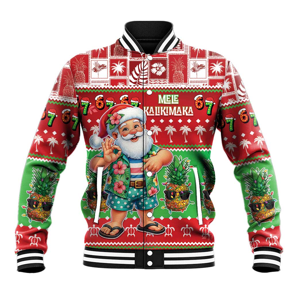 Mele Kalikimaka Hawaii Christmas Baseball Jacket Funny Santa 67 Gen Alpha Slang LT05 Unisex Red - Polynesian Pride