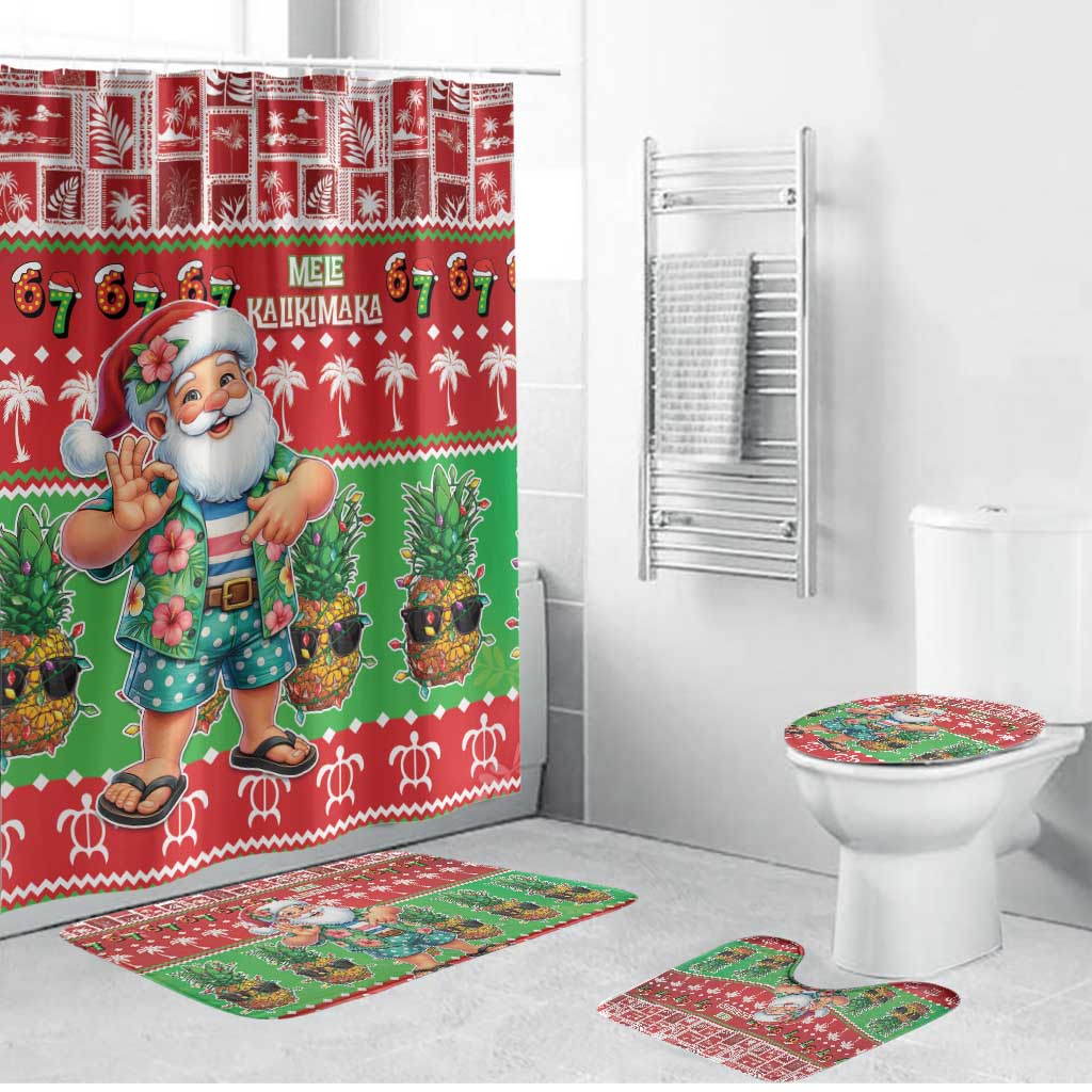 Mele Kalikimaka Hawaii Christmas Bathroom Set Funny Santa 67 Gen Alpha Slang LT05 Bathroom Set (4 pcs) Red - Polynesian Pride