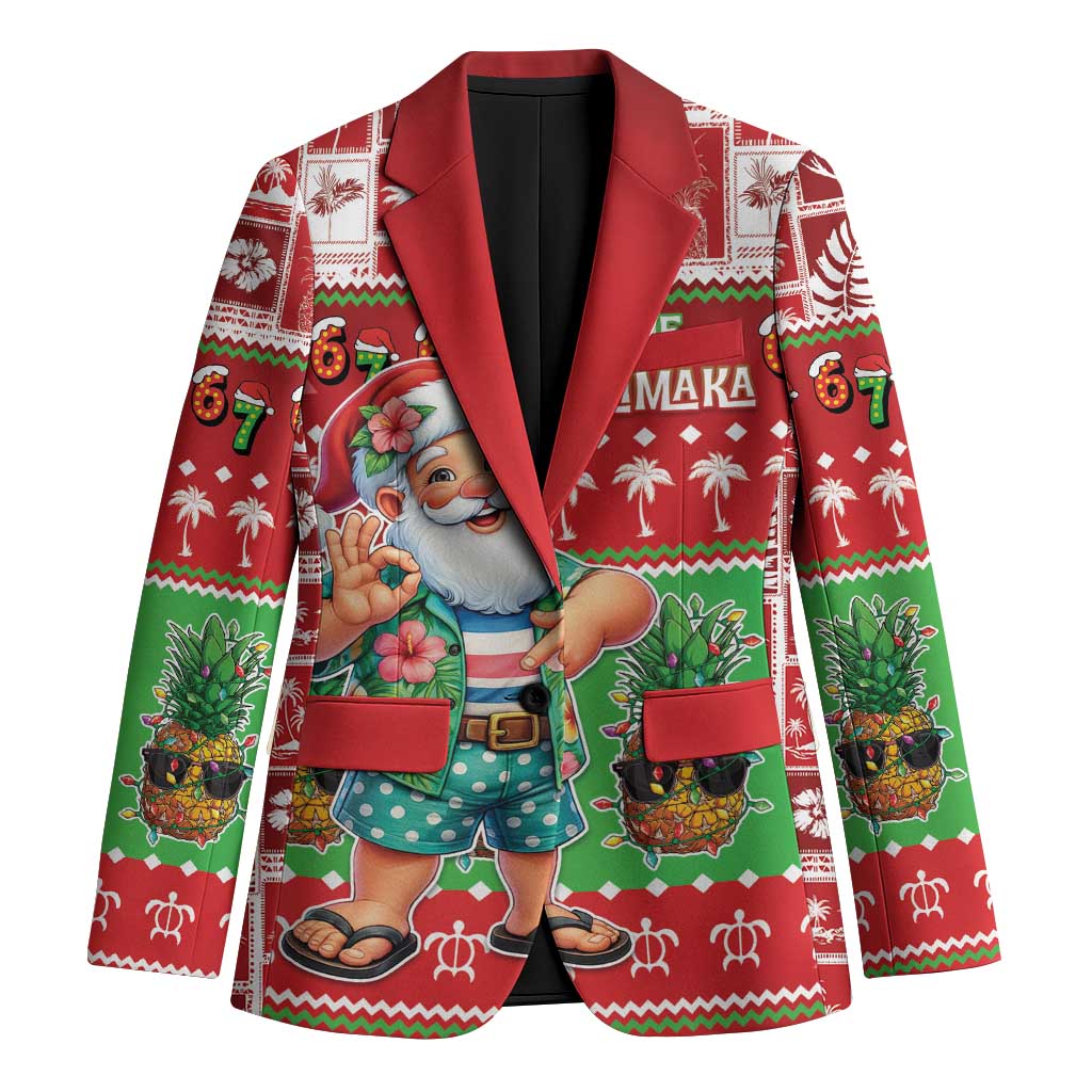 Mele Kalikimaka Hawaii Christmas Blazer Funny Santa 67 Gen Alpha Slang LT05 Unisex Red - Polynesian Pride