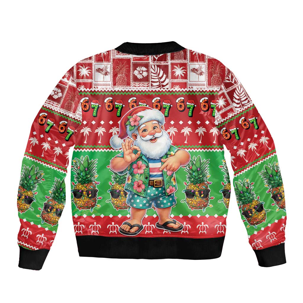 Mele Kalikimaka Hawaii Christmas Bomber Jacket Funny Santa 67 Gen Alpha Slang LT05 - Polynesian Pride