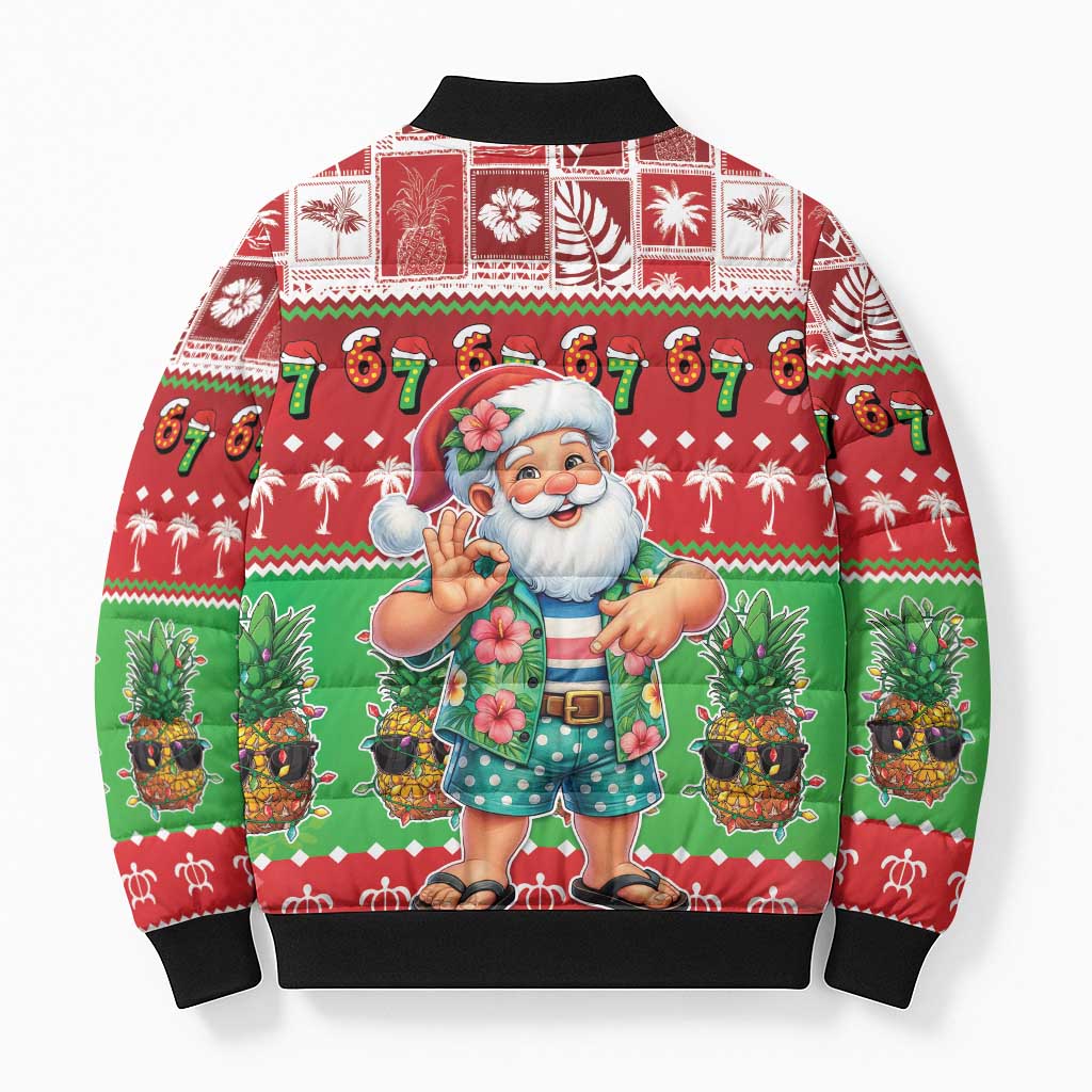 Mele Kalikimaka Hawaii Christmas Bomber Puffer Jacket Funny Santa 67 Gen Alpha Slang LT05 - Polynesian Pride