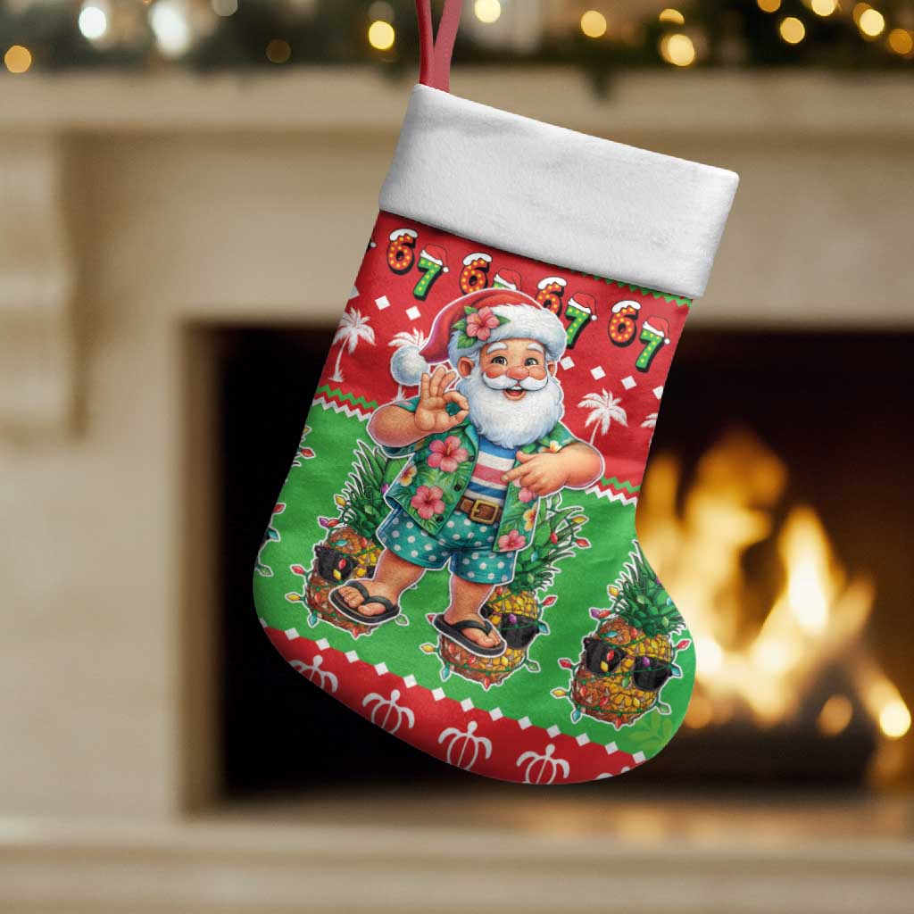Mele Kalikimaka Hawaii Christmas Stocking Funny Santa 67 Gen Alpha Slang LT05 Set of 2 Red - Polynesian Pride