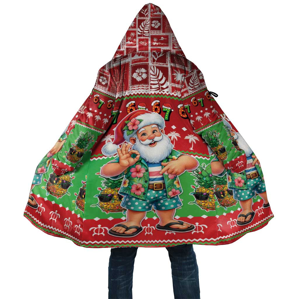 Mele Kalikimaka Hawaii Christmas Cloak Funny Santa 67 Gen Alpha Slang LT05 Unisex Red - Polynesian Pride