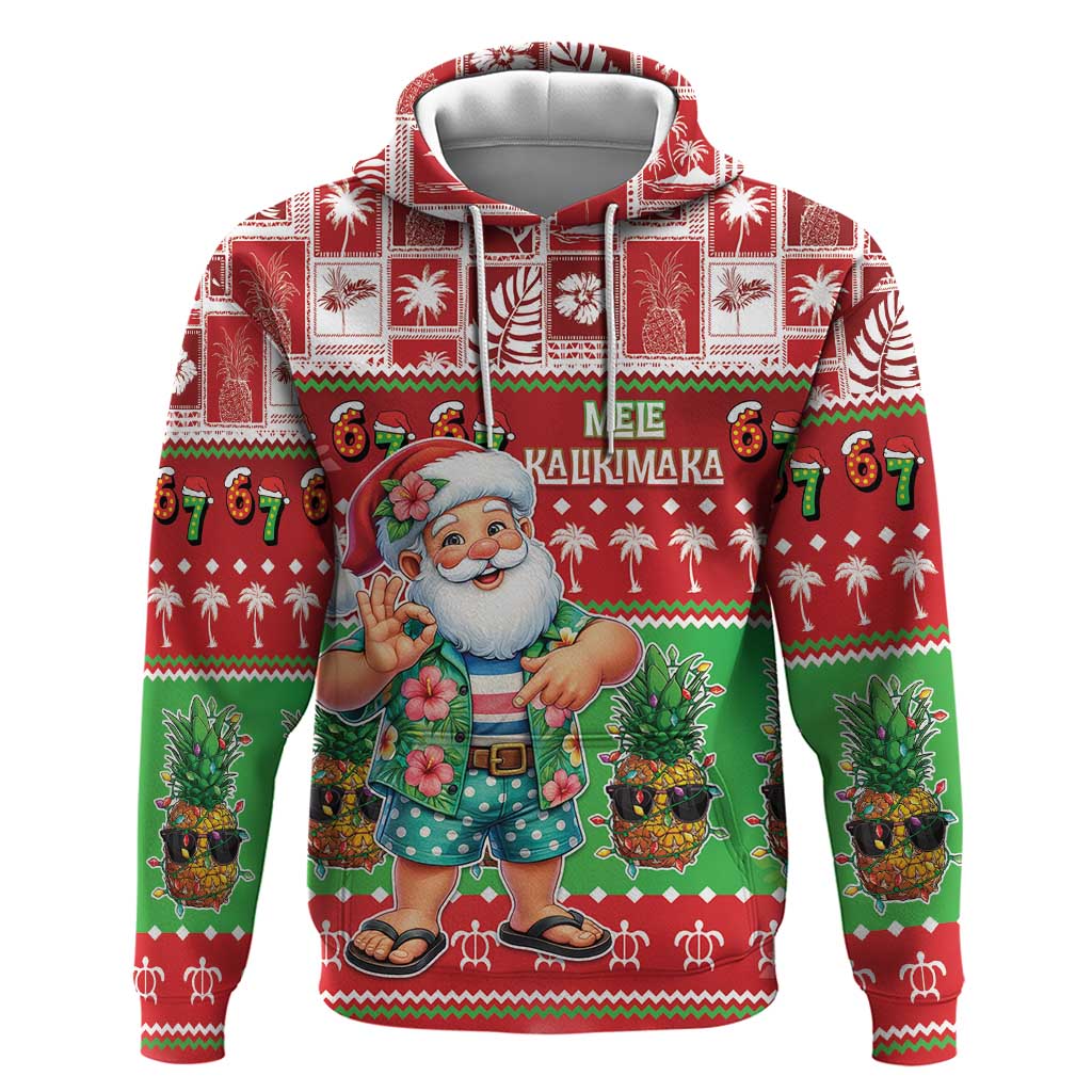 Mele Kalikimaka Hawaii Christmas Hoodie Funny Santa 67 Gen Alpha Slang LT05 Pullover Hoodie Red - Polynesian Pride
