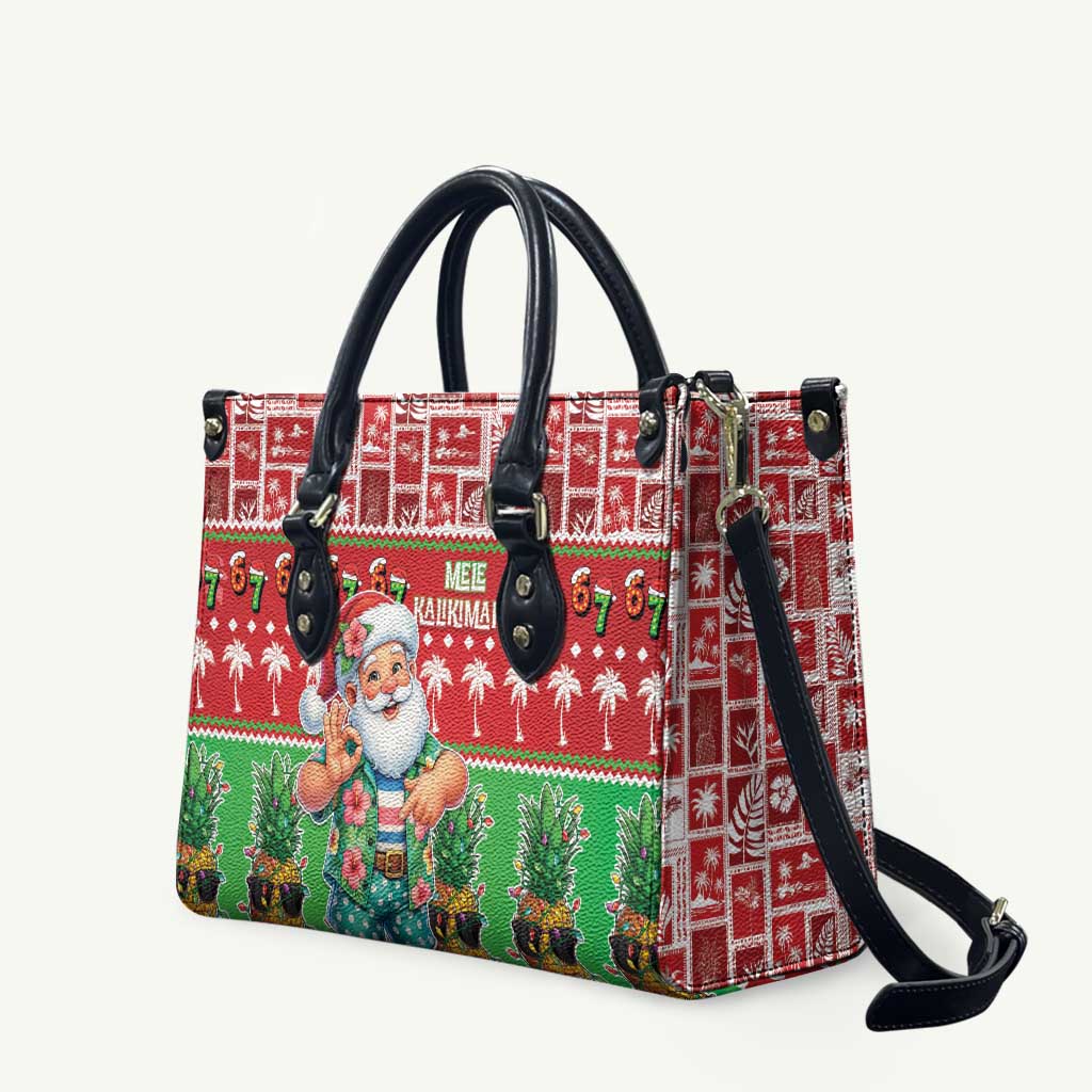 Mele Kalikimaka Hawaii Christmas Leather Bag Funny Santa 67 Gen Alpha Slang LT05 Red - Polynesian Pride